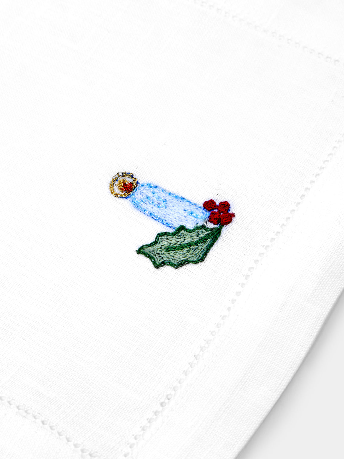 Loretta Caponi - Christmas Hand-Embroidered Linen Cocktail Napkins (Set of 6) -  - ABASK