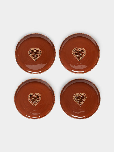 Poterie d’Évires - Hearts Hand-Painted Ceramic Dinner Plates (Set of 4) -  - ABASK - 