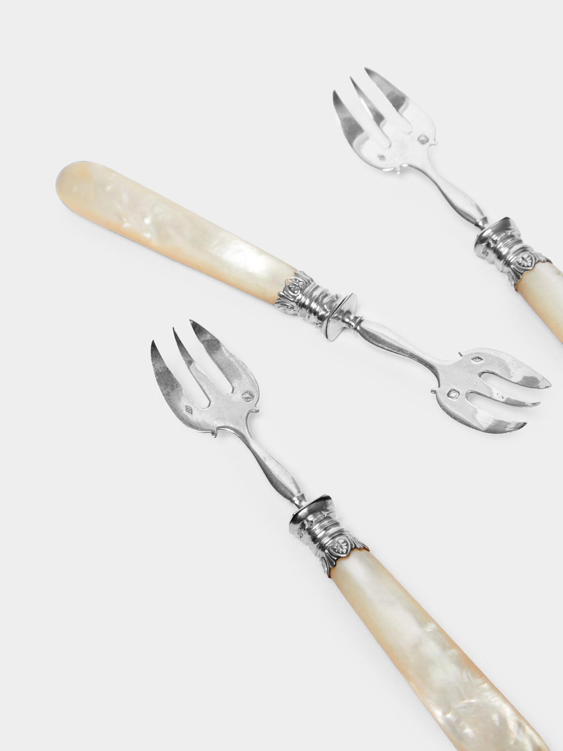 Antique and Vintage - 19th-Century Solid Silver and Mother-of-Pearl Oyster Forks (Set of 12) -  - ABASK