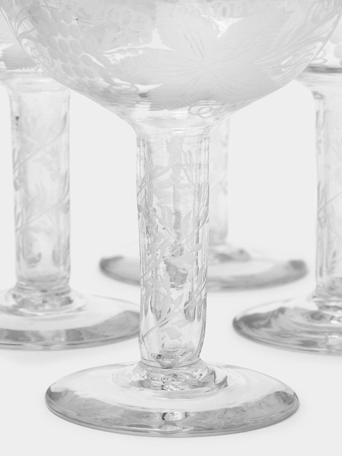 Antique and Vintage - 1830s Vine Etched Hollow Stem Champagne Coupe (Set of 8) -  - ABASK
