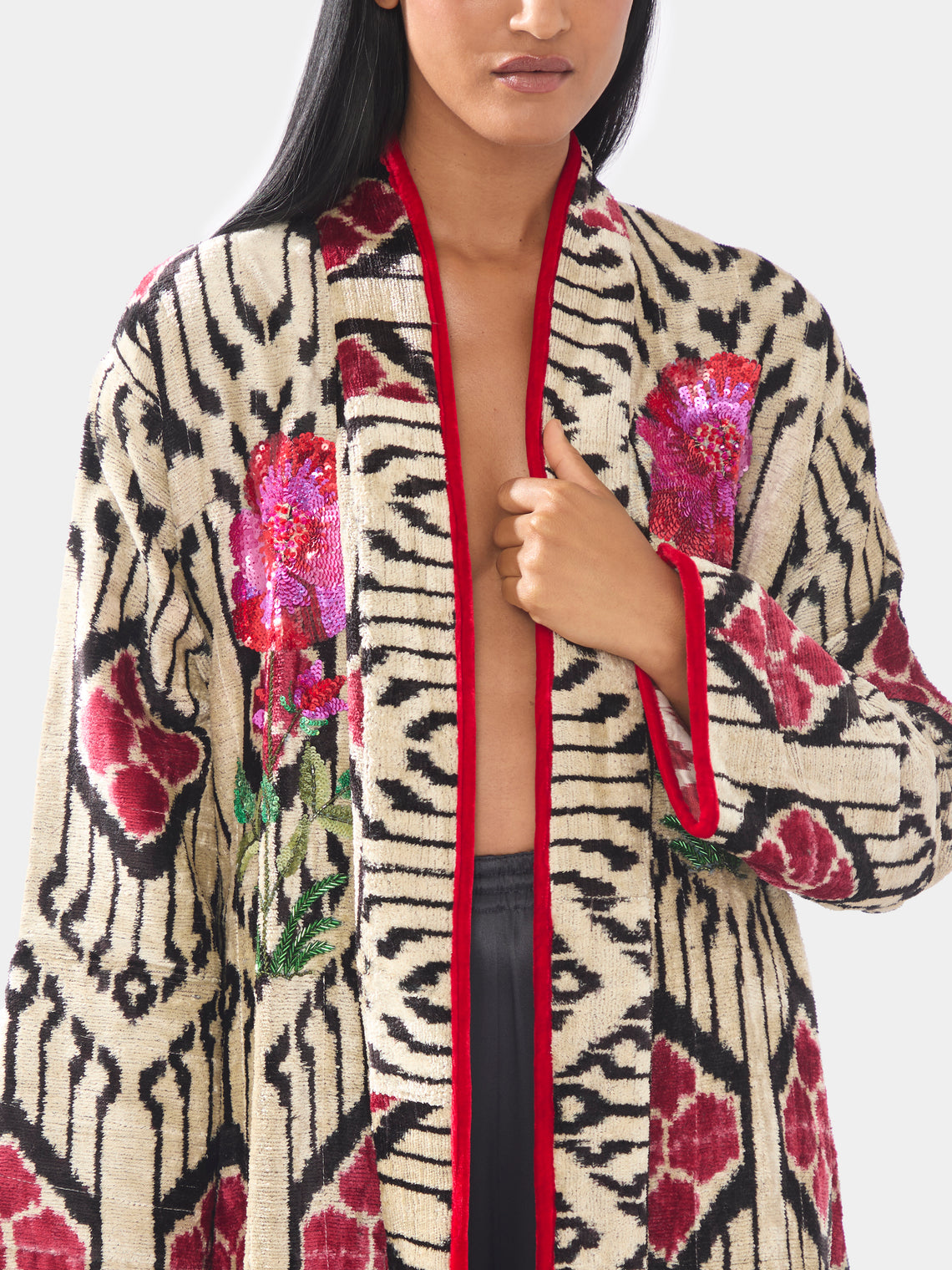 Hand-Loomed Ikat Velvet Reversible Robe  | One Size