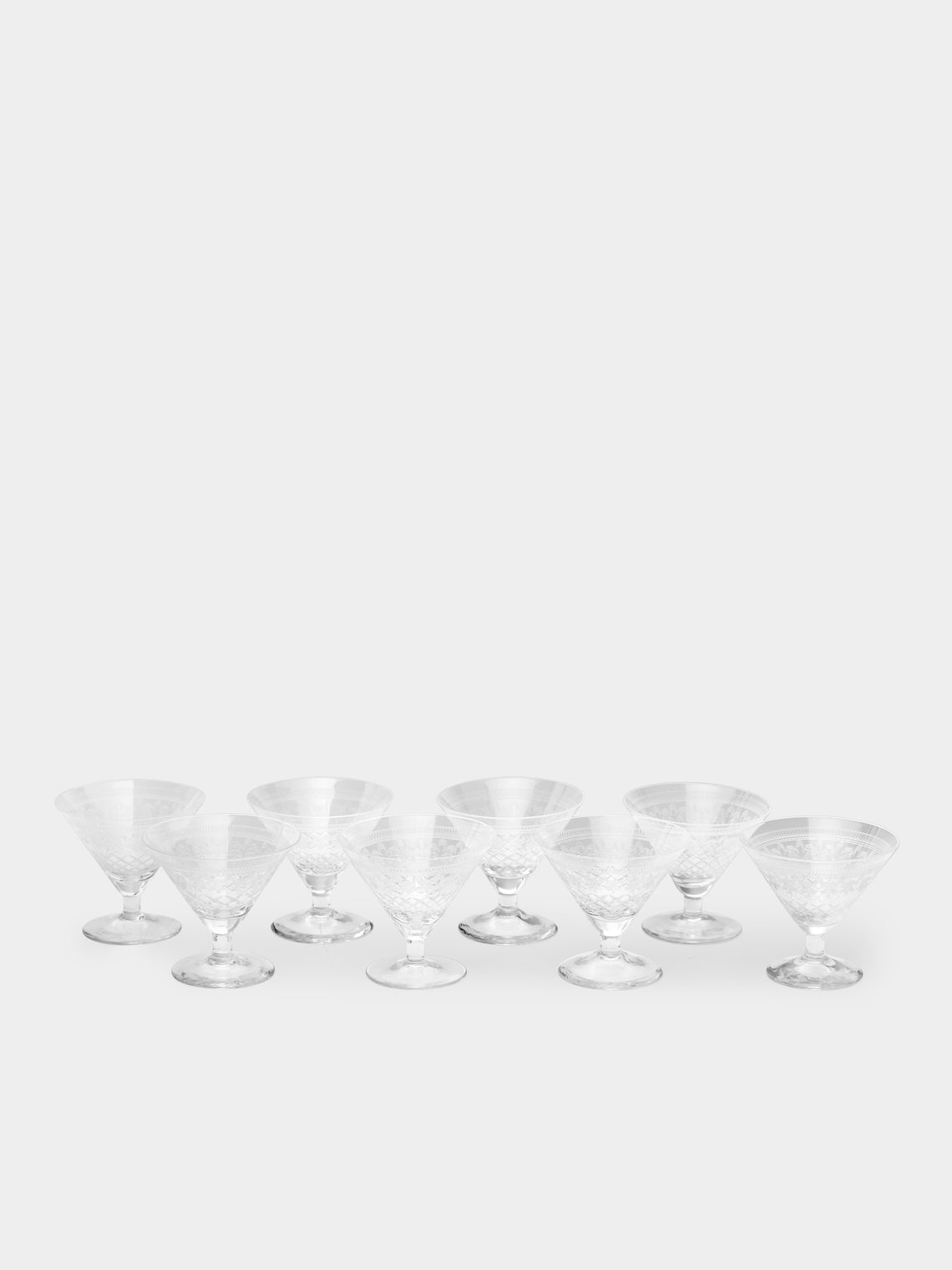 Antique and Vintage - 1930s Art Deco Needle-Etched Martini Glasses (Set of 8) -  - ABASK