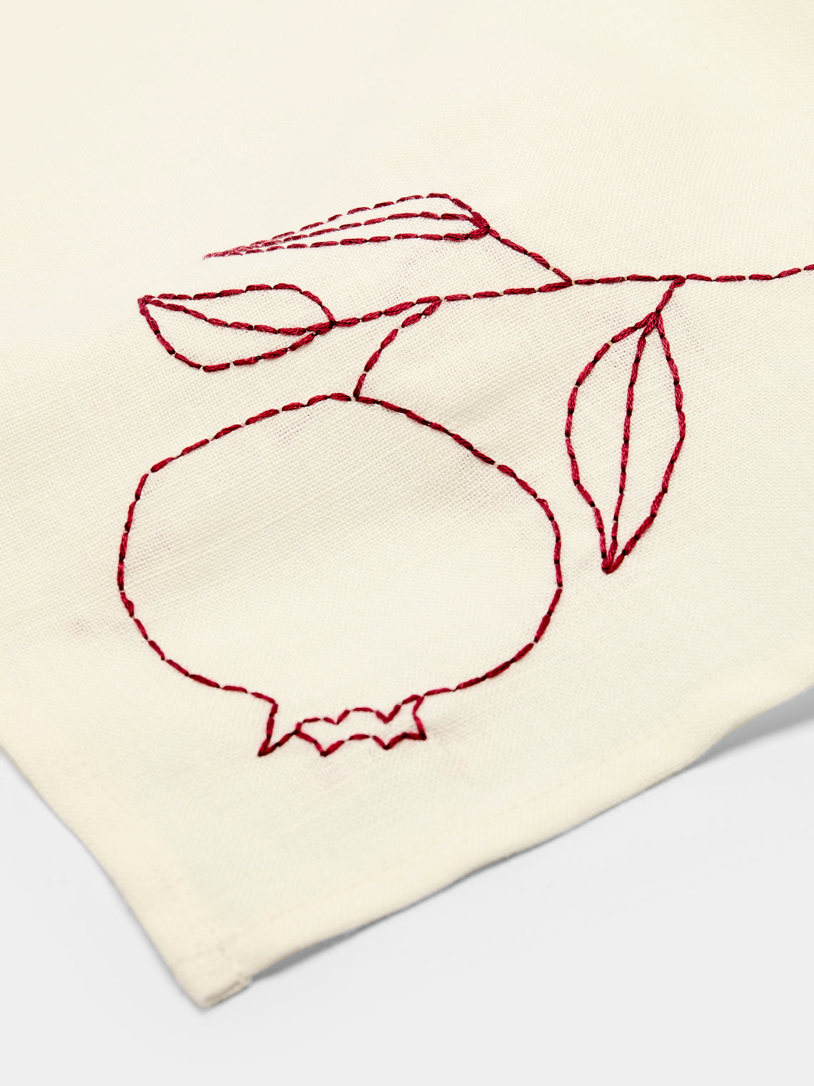 Oeuvres Sensibles - Pomegranate Hand-Embroidered Linen Napkins (Set of 4) -  - ABASK