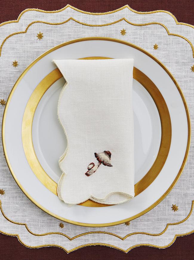 La Gallina Matta - Angelina Mushrooms Embroidered Linen Napkins (Set of 4) -  - ABASK