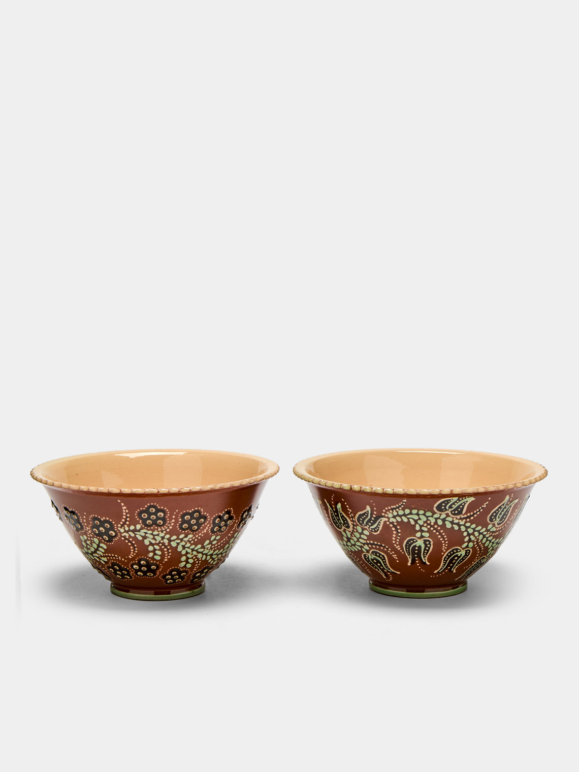 Poterie d’Évires - Flowers Hand-Painted Ceramic Scallop-Edge Bowls (Set of 2) -  - ABASK