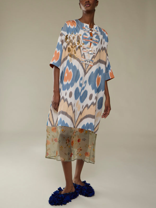 Nazzy Beglari - Hand-Loomed Ikat Silk and Cotton Dress | One Size -  - ABASK