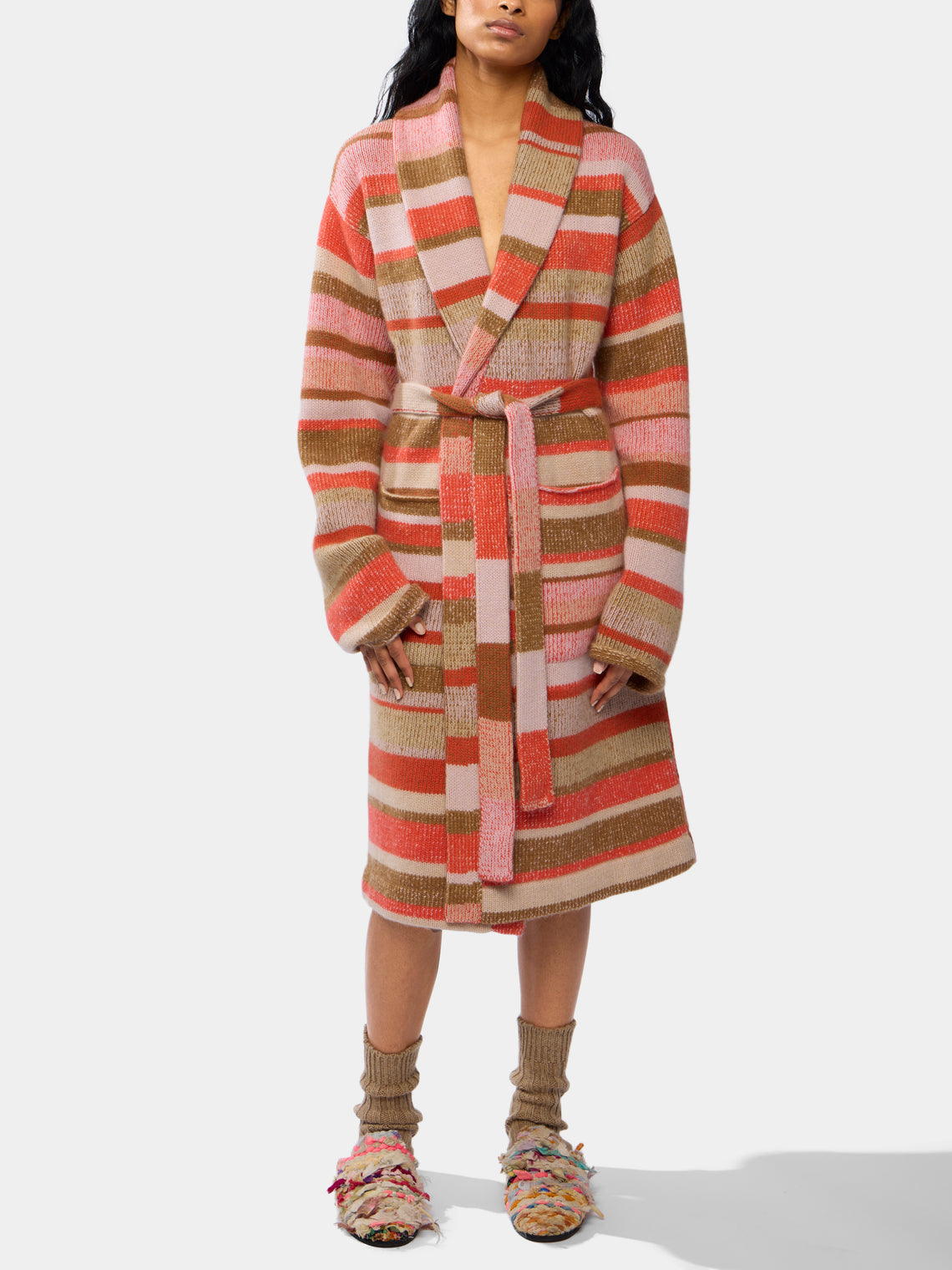 The Elder Statesman - Stripe Super Soft Cashmere Robe -  - ABASK