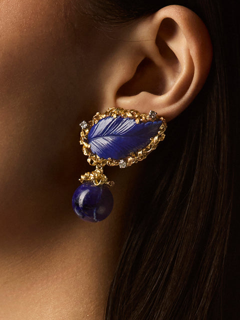 Mahnaz Collection - Vintage 1975 Day/Night 18-Karat Gold, Diamond and Lapis Lazuli Earrings -  - ABASK