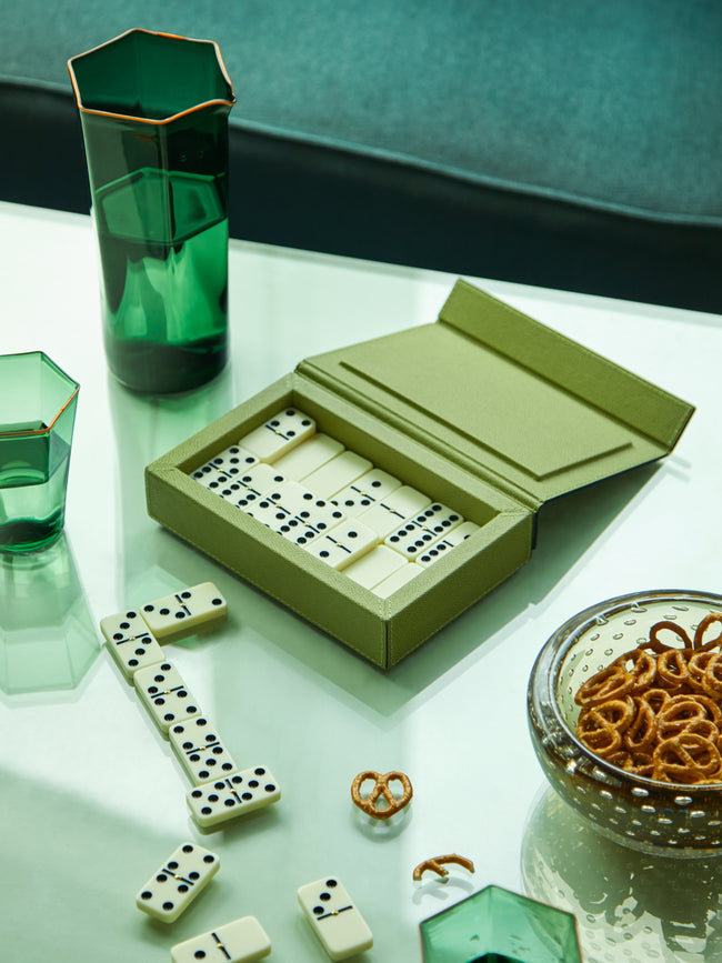 Green Parma Leather Dominoes Set by Giobagnara