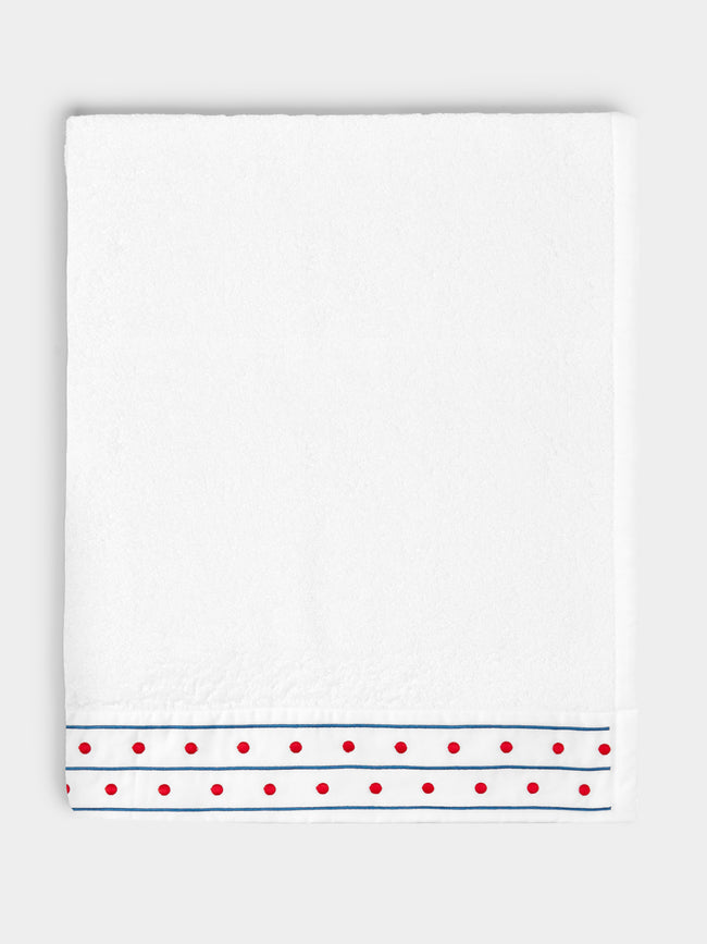 Loretta Caponi - Stripes & Dots Hand-Embroidered Cotton Bath Towel -  - ABASK - 