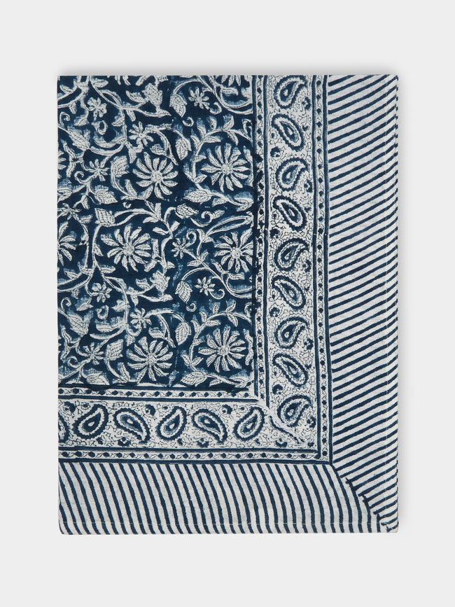 Chamois - Margerita Block-Printed Linen Small Rectangular Tablecloth -  - ABASK - 