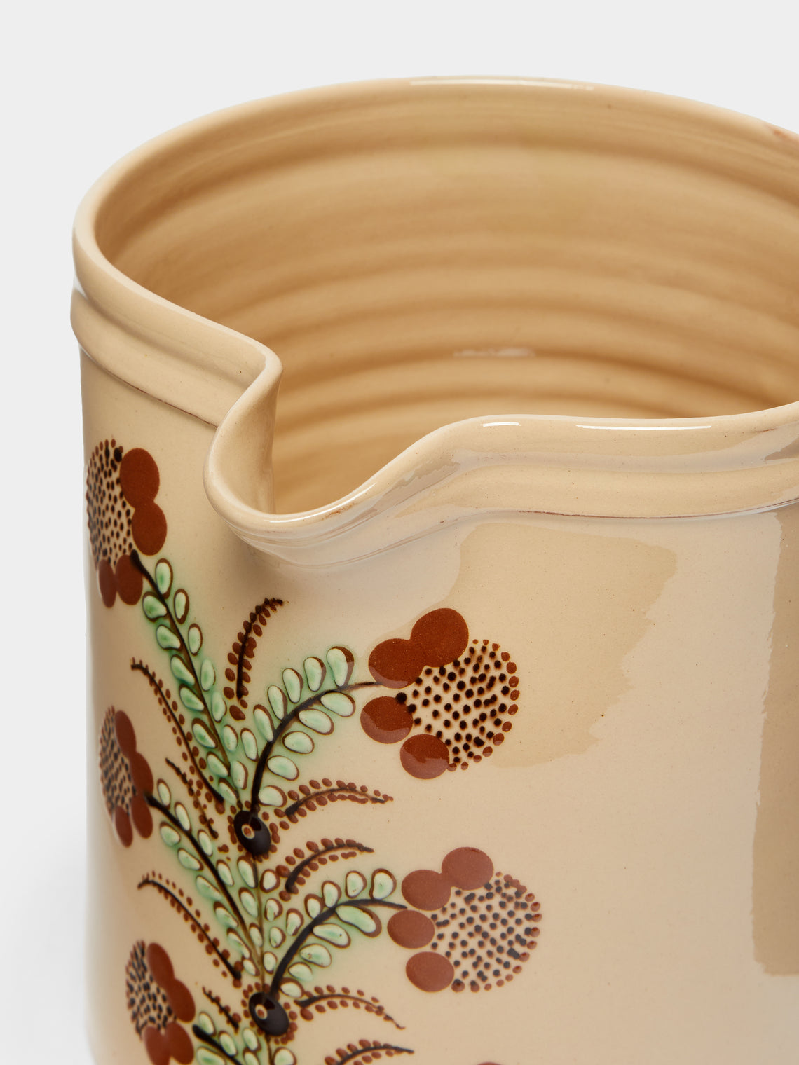 Poterie d’Évires - Flowers Hand-Painted Ceramic Large Straight-Edge Jug -  - ABASK
