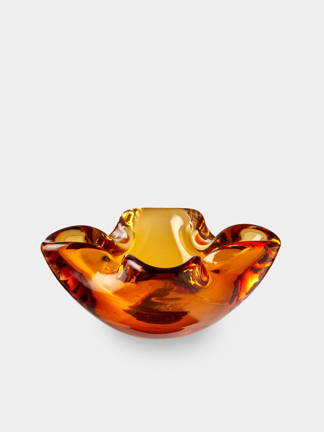 Antique and Vintage - Mid-Century Czech Glass Ashtray - Orange - ABASK - 