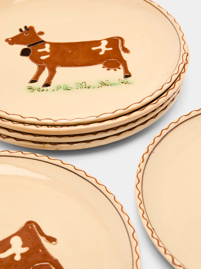 Poterie d’Évires - Cows Hand-Painted Ceramic Dinner Plates (Set of 6) -  - ABASK