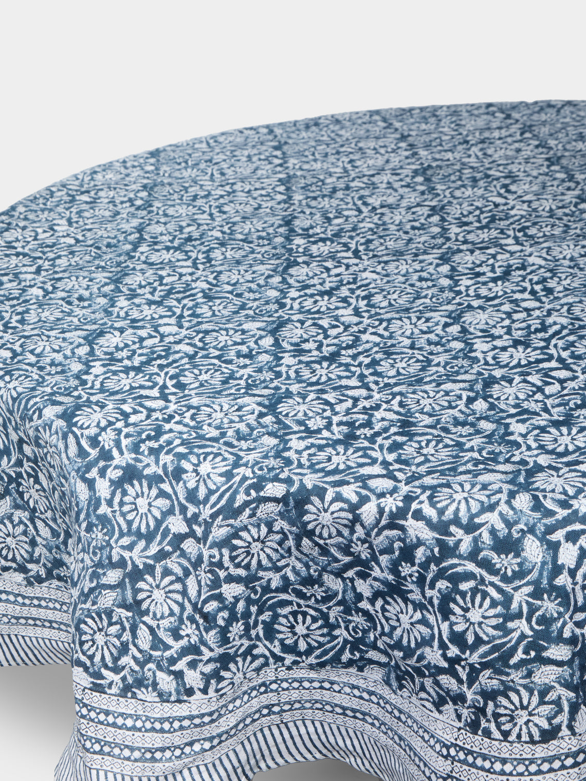 Chamois - Margerita Block-Printed Linen Round Tablecloth -  - ABASK