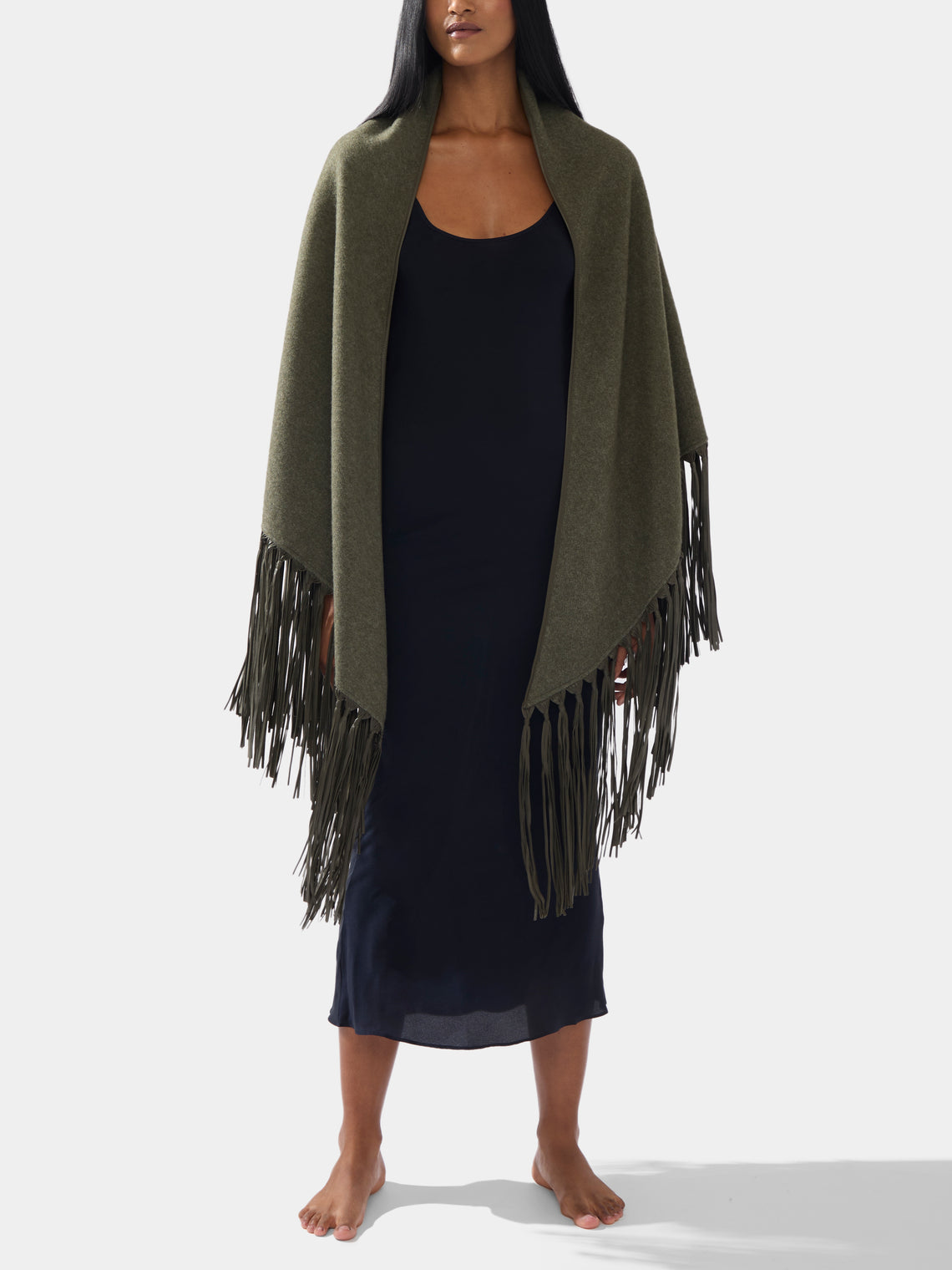 Alonpi - Double-Faced Cashmere Long Shawl with Leather Fringing | One Size -  - ABASK