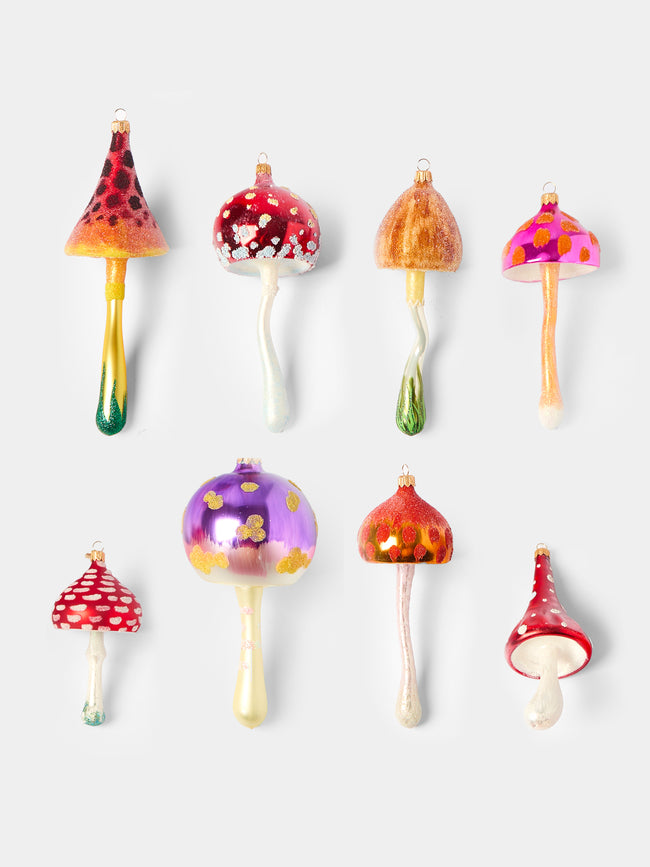 Antique and Vintage - Hand-Blown Glass Mushroom Tree Decorations (Set of 8) -  - ABASK - 