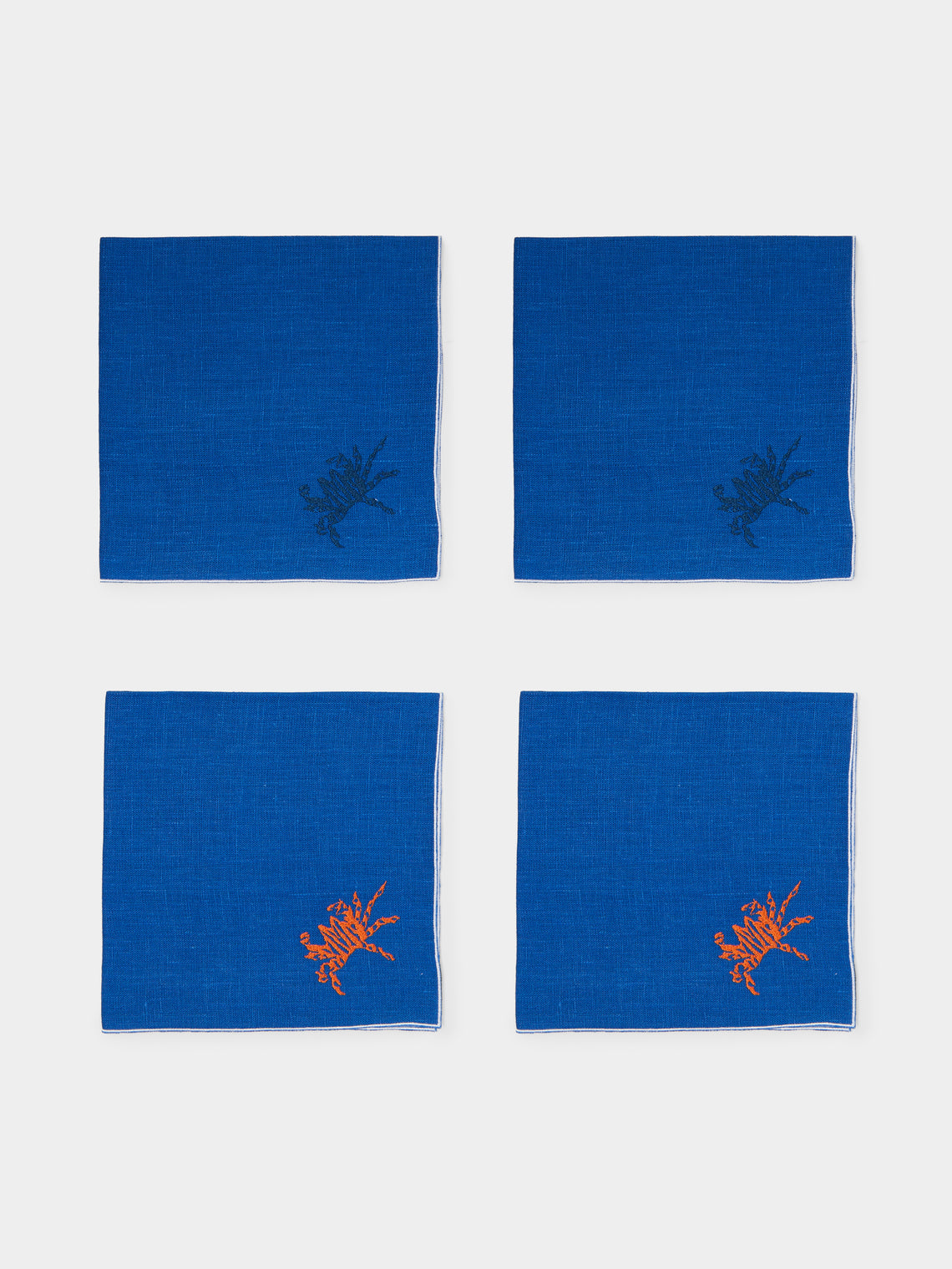 La Gallina Matta - Crabs Embroidered Linen Napkins (Set of 4) -  - ABASK - 