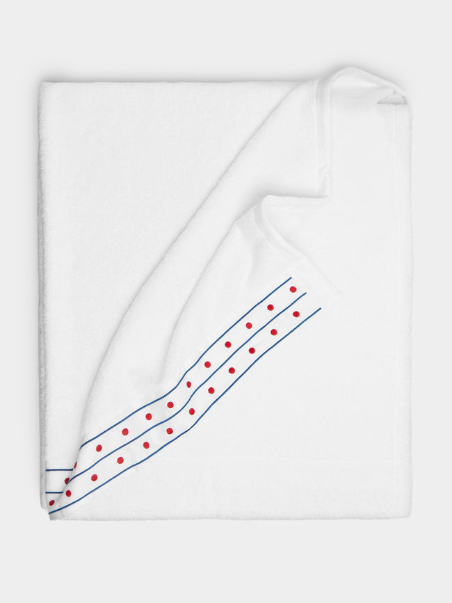 Loretta Caponi - Stripes & Dots Hand-Embroidered Cotton Bath Sheet - White - ABASK - 