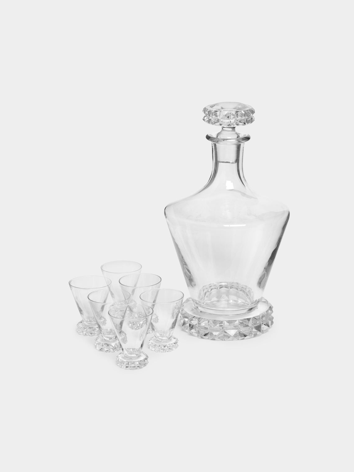 Antique and Vintage - 1930s Saint Louis Diamonds Crystal Decanter and Shot Glasses (Set of 5) -  - ABASK - 