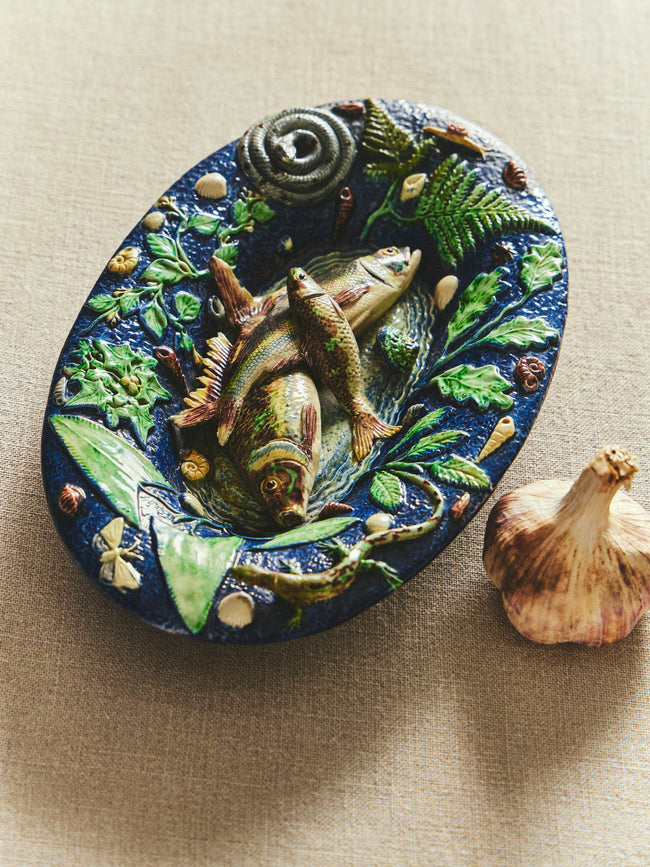 Antique and Vintage - 1900s Majolica Ceramic Fish Platter -  - ABASK