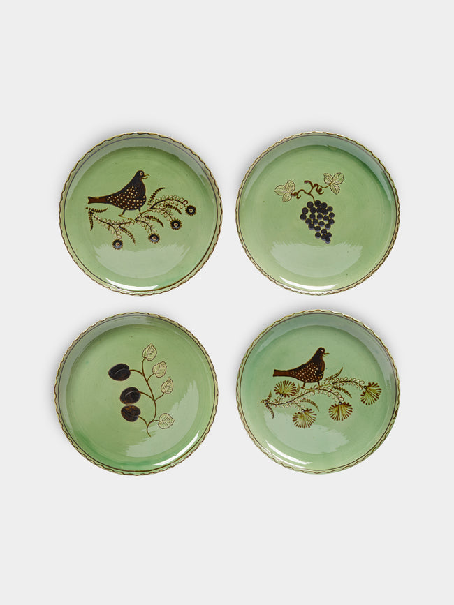 Poterie d’Évires - Birds and Fruits Hand-Painted Ceramic Dinner Plates (Set of 4) -  - ABASK - 