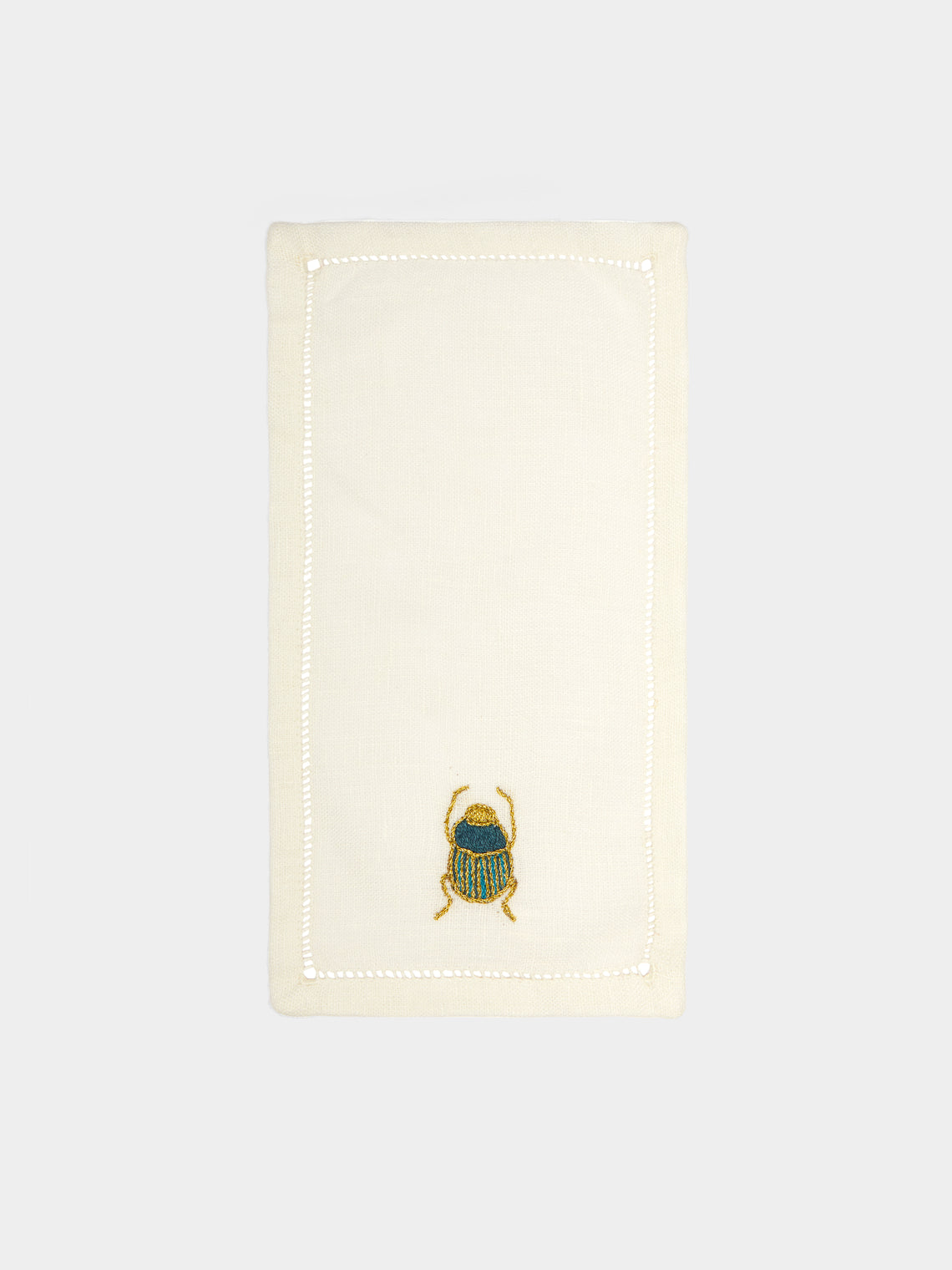 Anūt Cairo - Scarab Hand-Embroidered Linen Cocktail Napkins (Set of 6) -  - ABASK - 