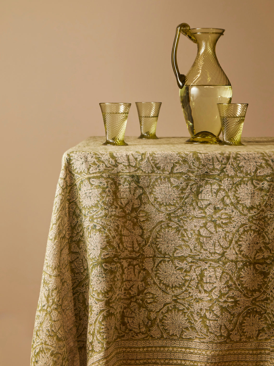 Chamois - Paradise Block-Printed Linen Rectangular Tablecloth -  - ABASK