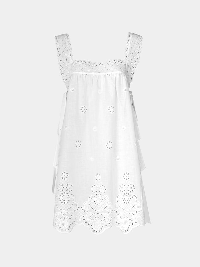 Loretta Caponi - Fiocco Embroidered Cotton Short Dress -  - ABASK - 