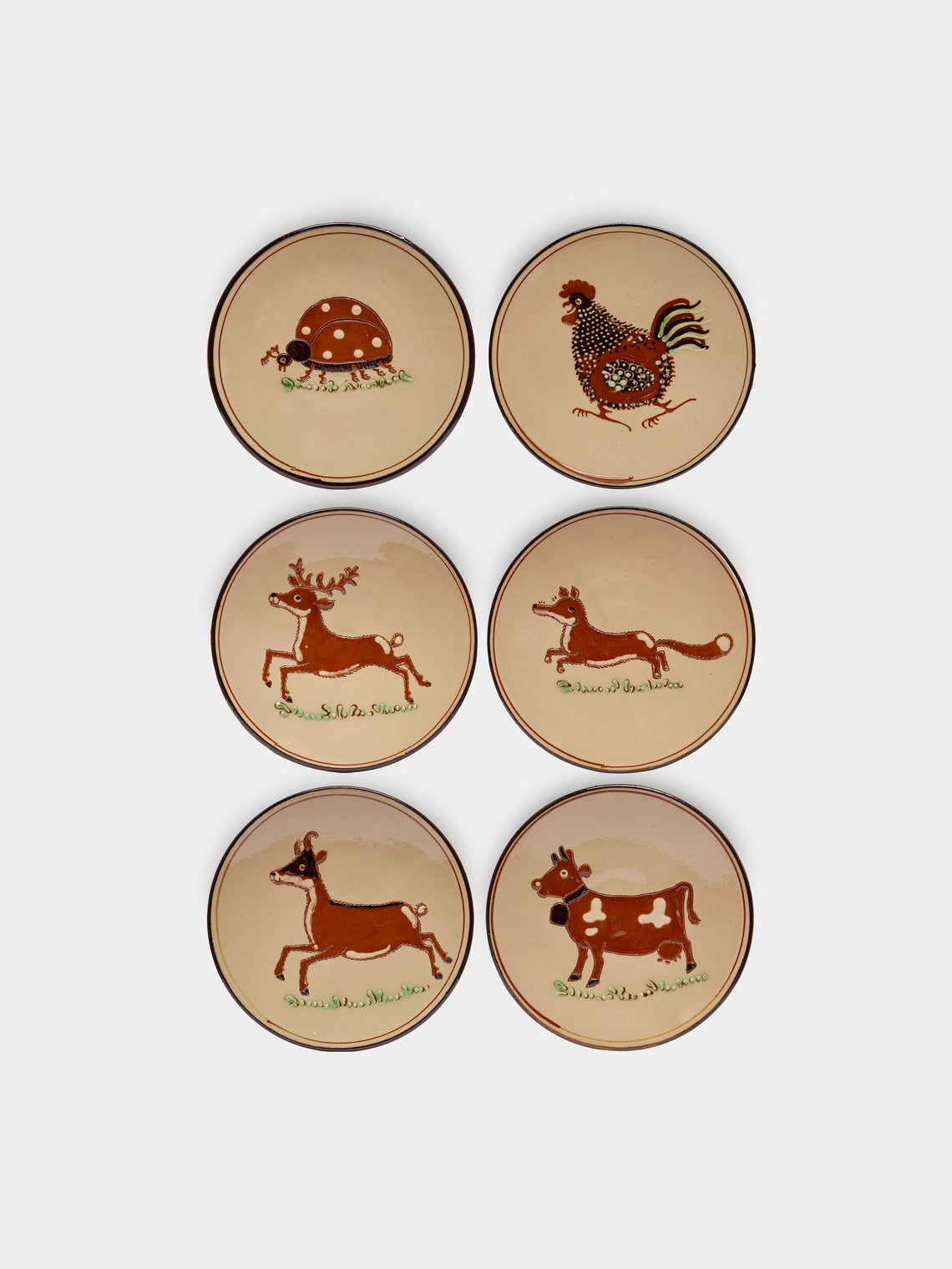 Poterie d’Évires - Animals Hand-Painted Ceramic Dessert Plates (Set of 6) -  - ABASK - 