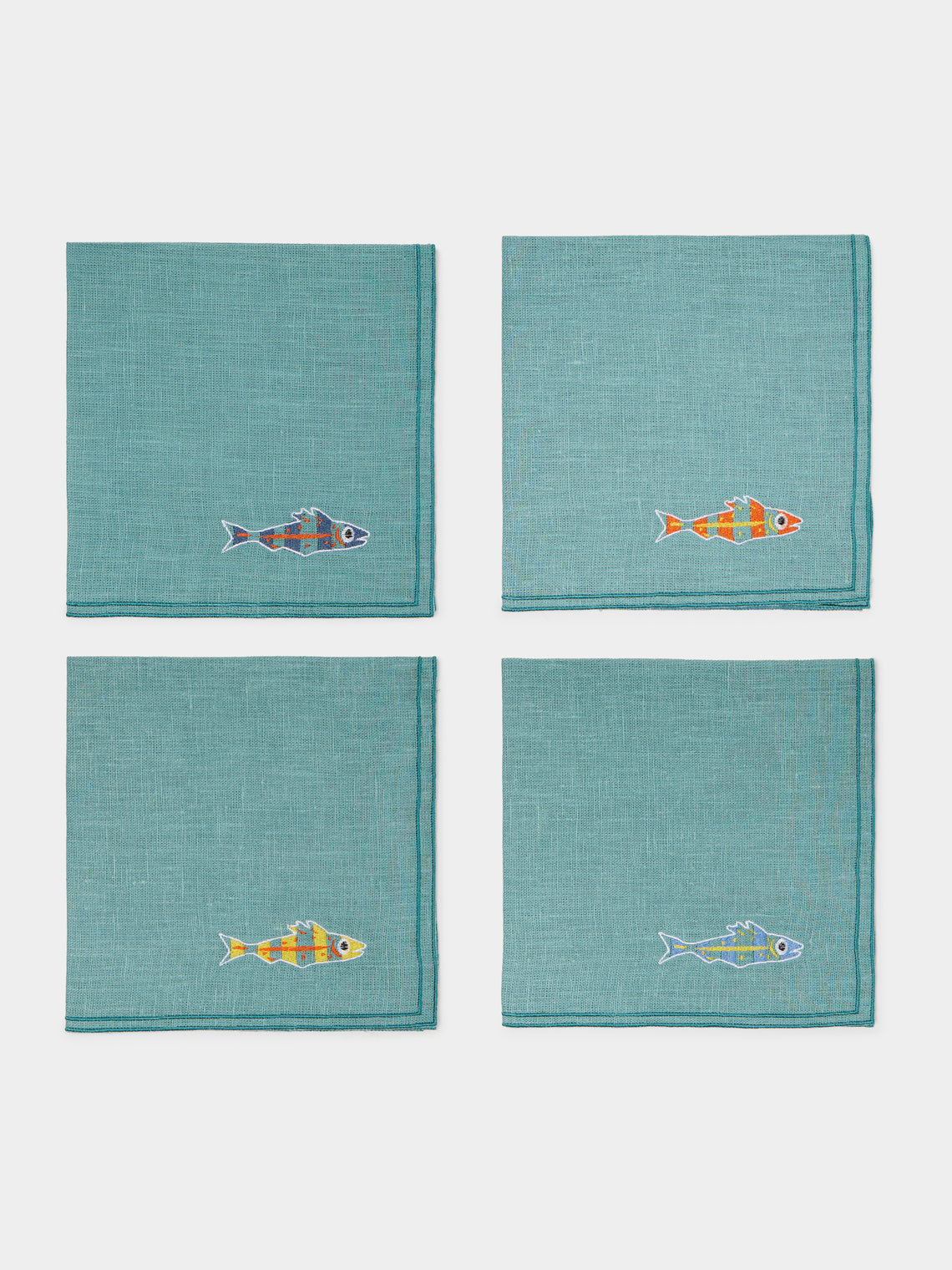 La Gallina Matta - Sardines Embroidered Linen Napkins (Set of 4) -  - ABASK - 