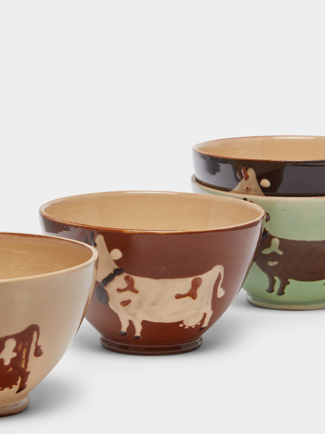 Poterie d’Évires - Cows Hand-Painted Ceramic Mixed Cereal Bowls (Set of 4) -  - ABASK