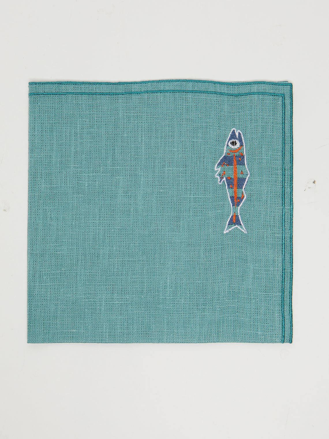 La Gallina Matta - Sardines Embroidered Linen Napkins (Set of 4) -  - ABASK
