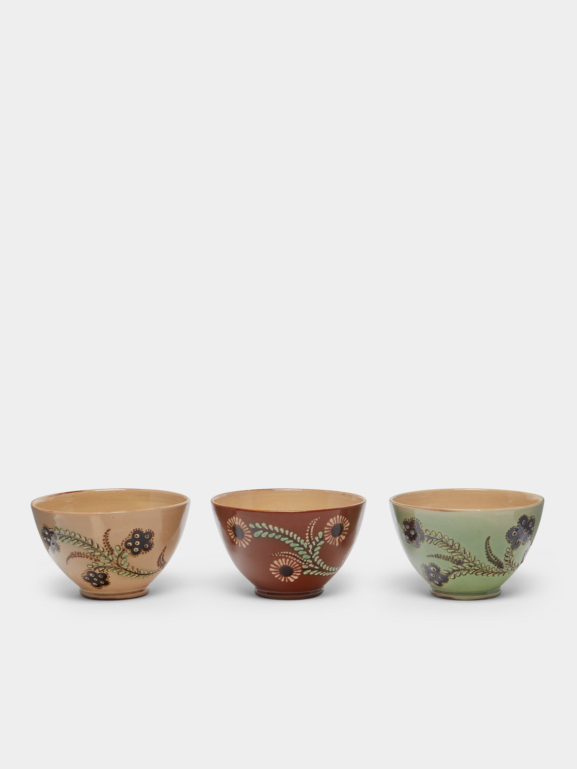 Poterie d’Évires - Flowers Hand-Painted Ceramic Mixed Cereal Bowls (Set of 3) -  - ABASK - 