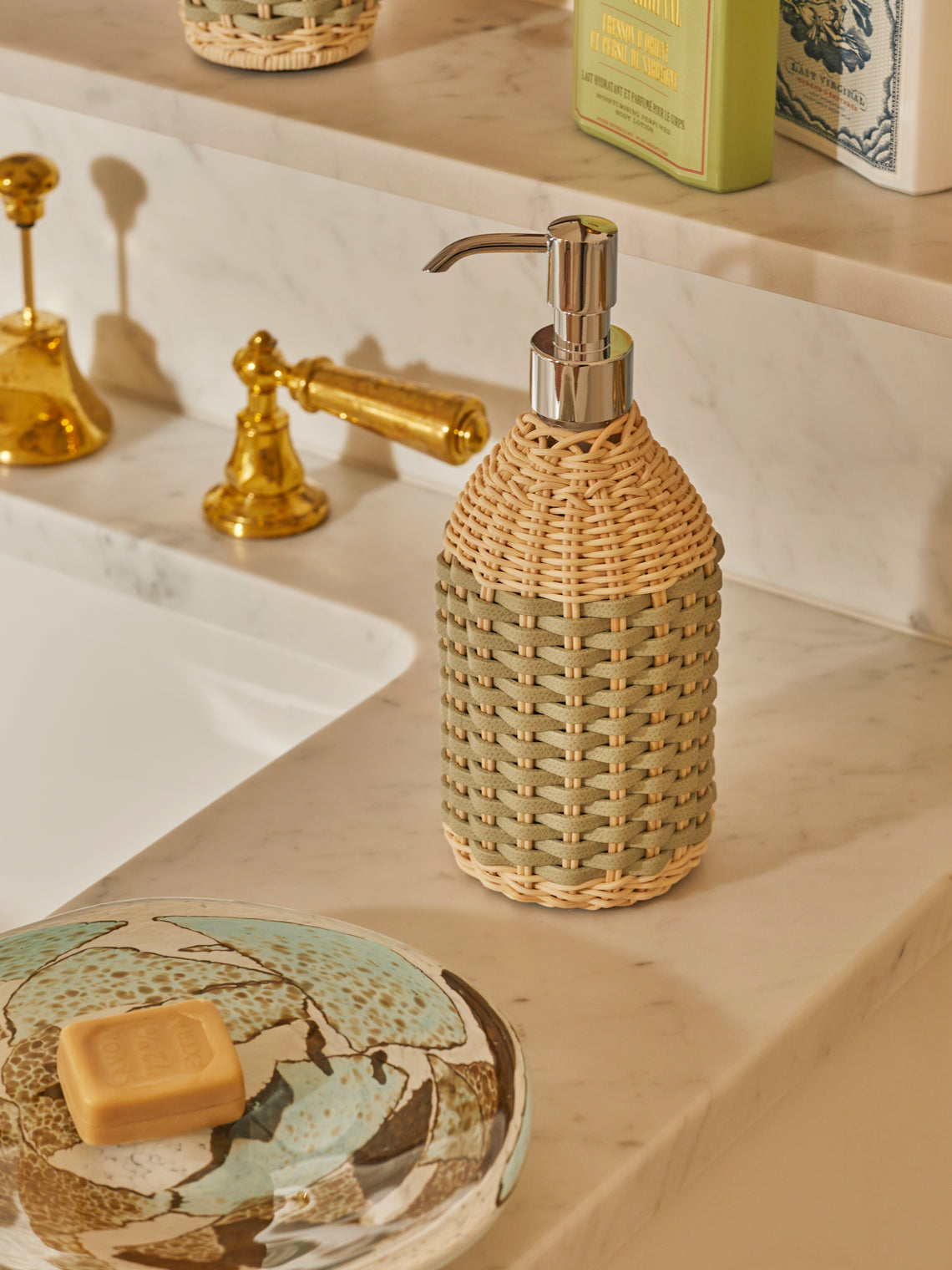 Rouen Leather and Rattan Soap Dispenser