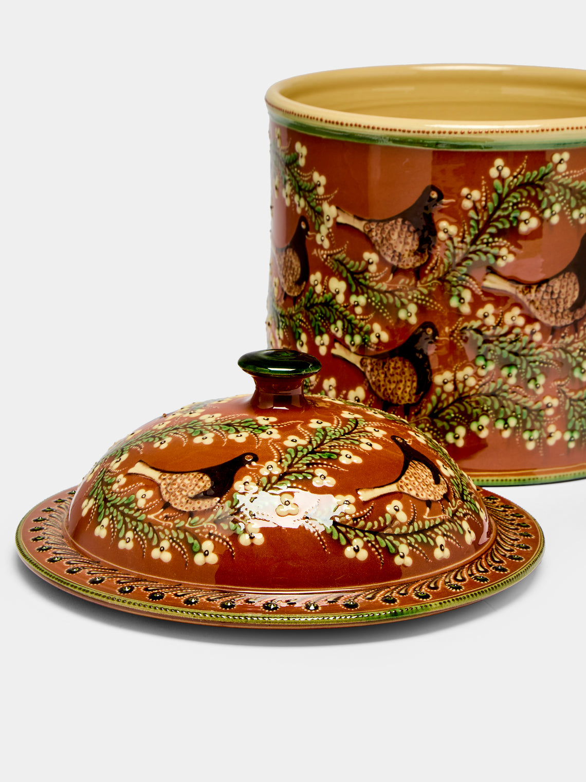 Poterie d’Évires - Birds Hand-Painted Ceramic Extra Large Lidded Pot -  - ABASK