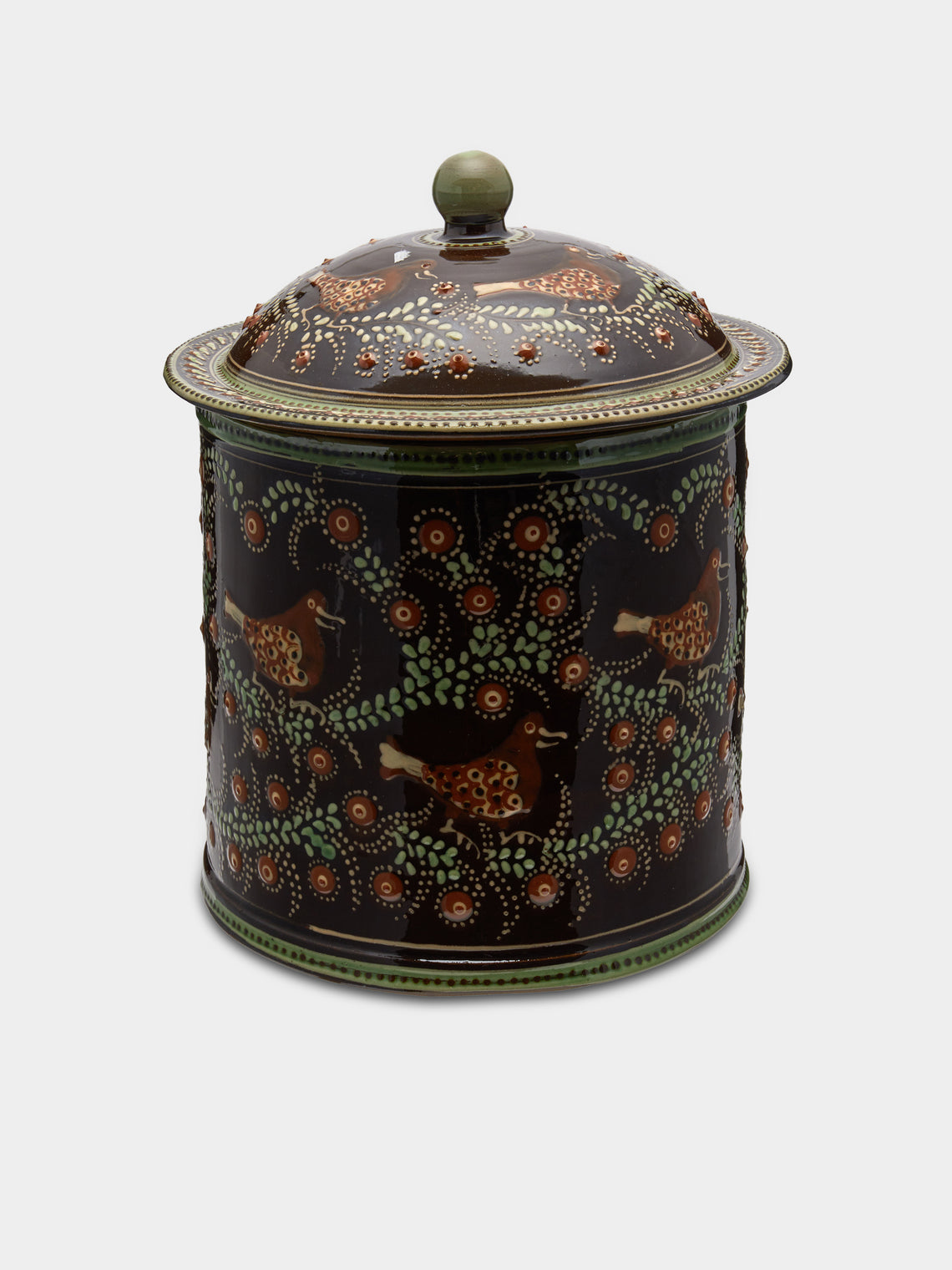 Poterie d’Évires - Birds Hand-Painted Ceramic Large Lidded Pot -  - ABASK - 