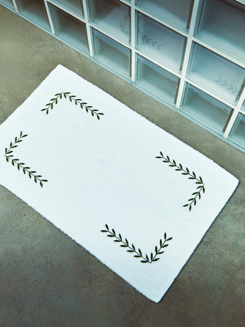 Heirlooms - Laurel Leaf Embroidered Egyptian Cotton Bath Mat -  - ABASK