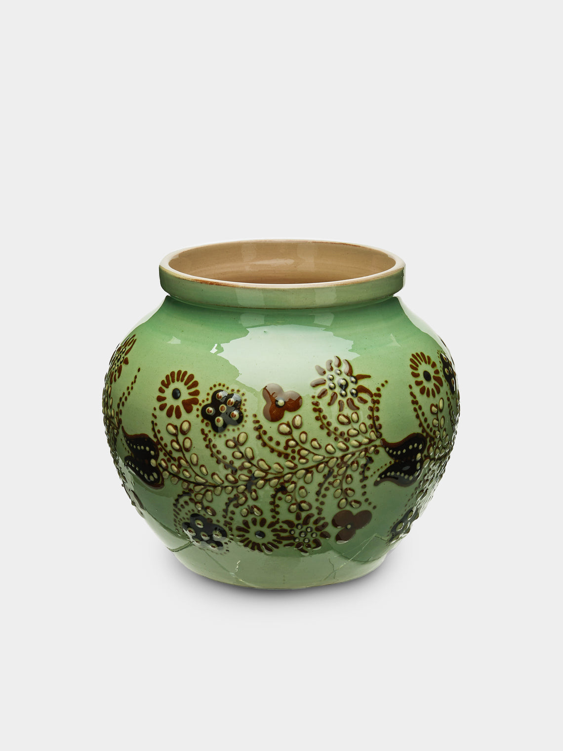 Poterie d’Évires - Flowers Hand-Painted Ceramic Small Round Vase -  - ABASK - 