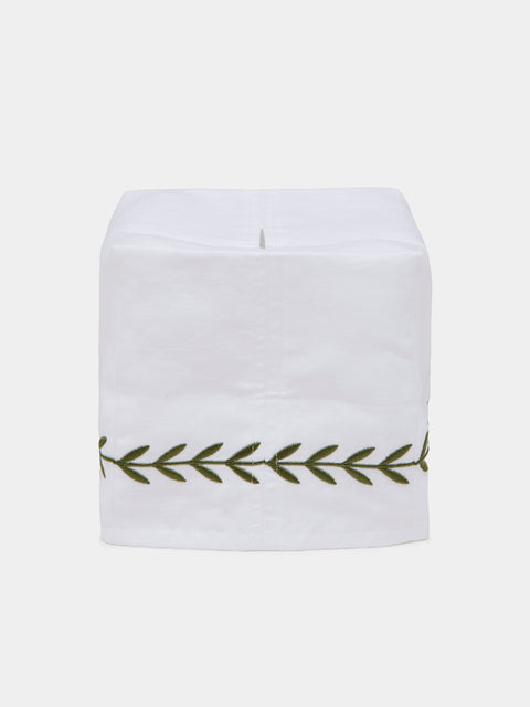 Heirlooms - Laurel Leaf Embroidered Linen Rectangular Tissue Box -  - ABASK - 