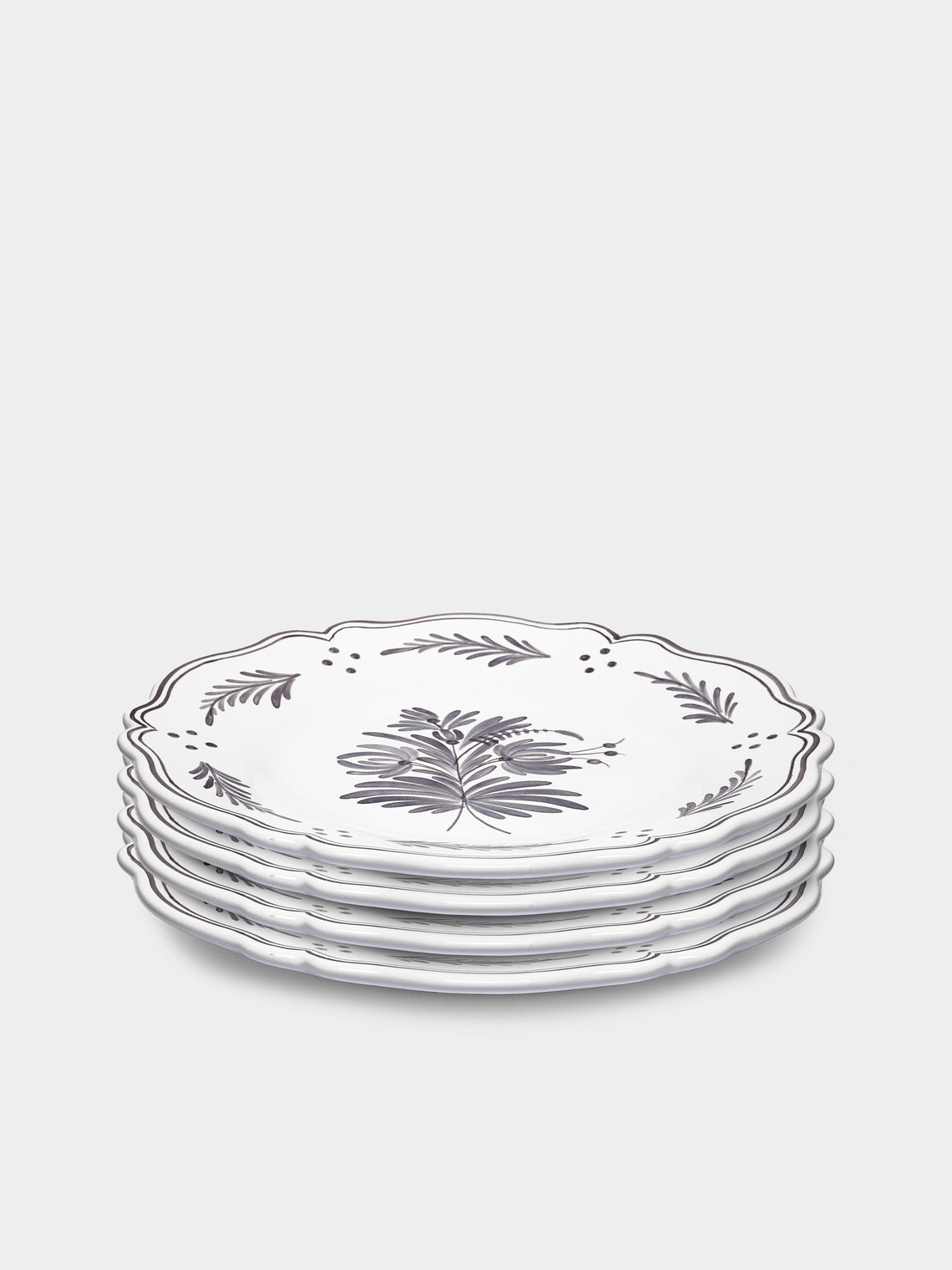 Bourg Joly Malicorne - Antique Fleurs Hand-Painted Ceramic Dessert Plates (Set of 4) -  - ABASK