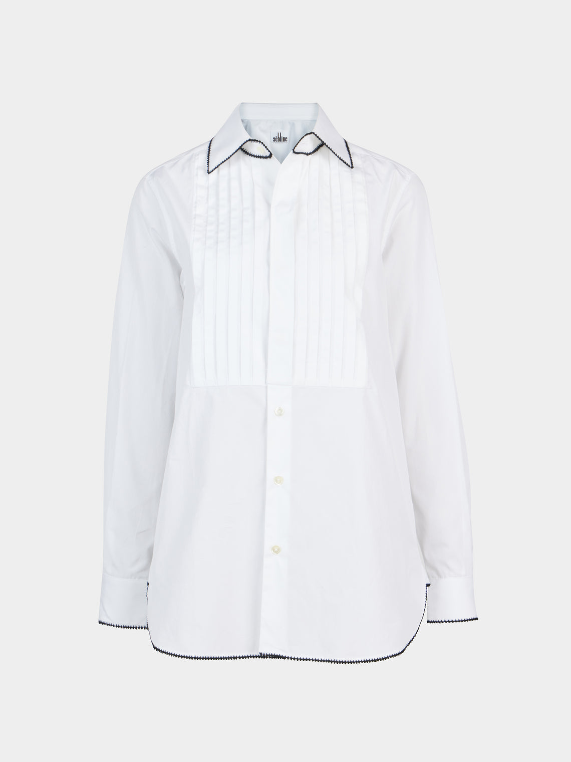 Sebline - Hand-Embroidered Cotton Long Smoking Shirt -  - ABASK - 