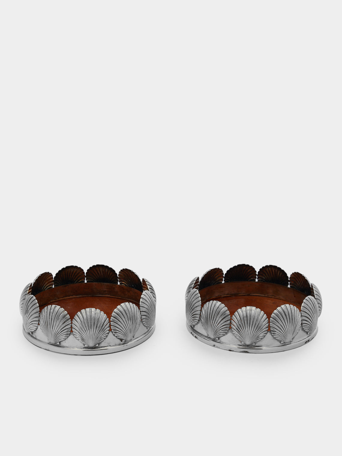 Antique and Vintage - 1970s Silver-Plated and Wood Shell Bottle Stands (Set of 2) -  - ABASK - 