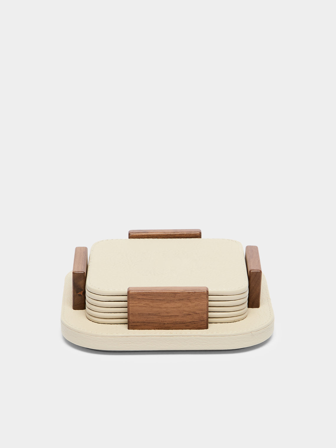 Giobagnara x Poltrona Frau - Leather and Walnut Coasters with Holder (Set of 6) -  - ABASK - 