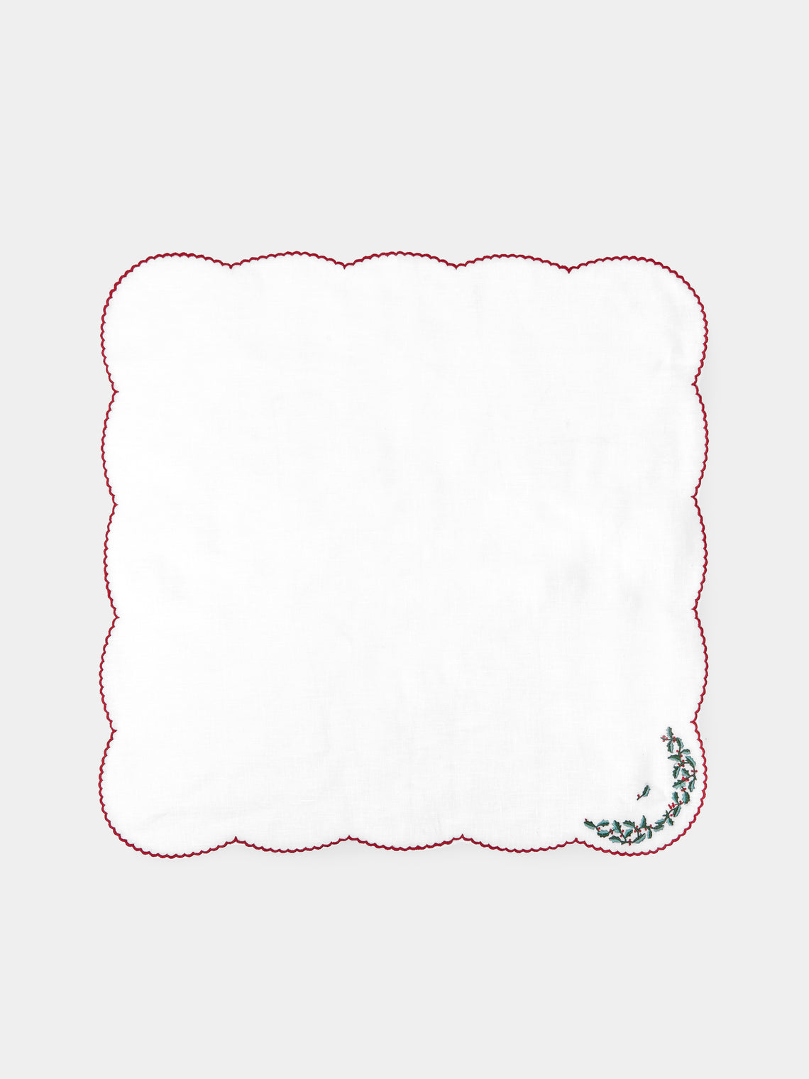 Loretta Caponi - Holly Hand-Embroidered Linen Placemats and Napkins (Set of 2) -  - ABASK