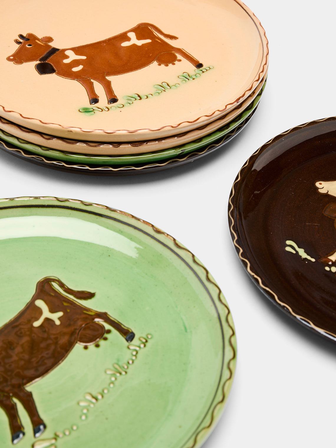 Poterie d’Évires - Cows Hand-Painted Ceramic Side Plates (Set of 6) -  - ABASK