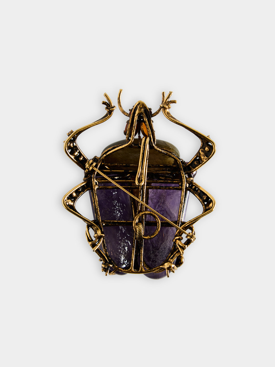 Mahnaz Collection - Vintage Iradj Moini Gold-Plated Brass, Sugilite, Labradorite, Garnet and Amethyst Brooch -  - ABASK