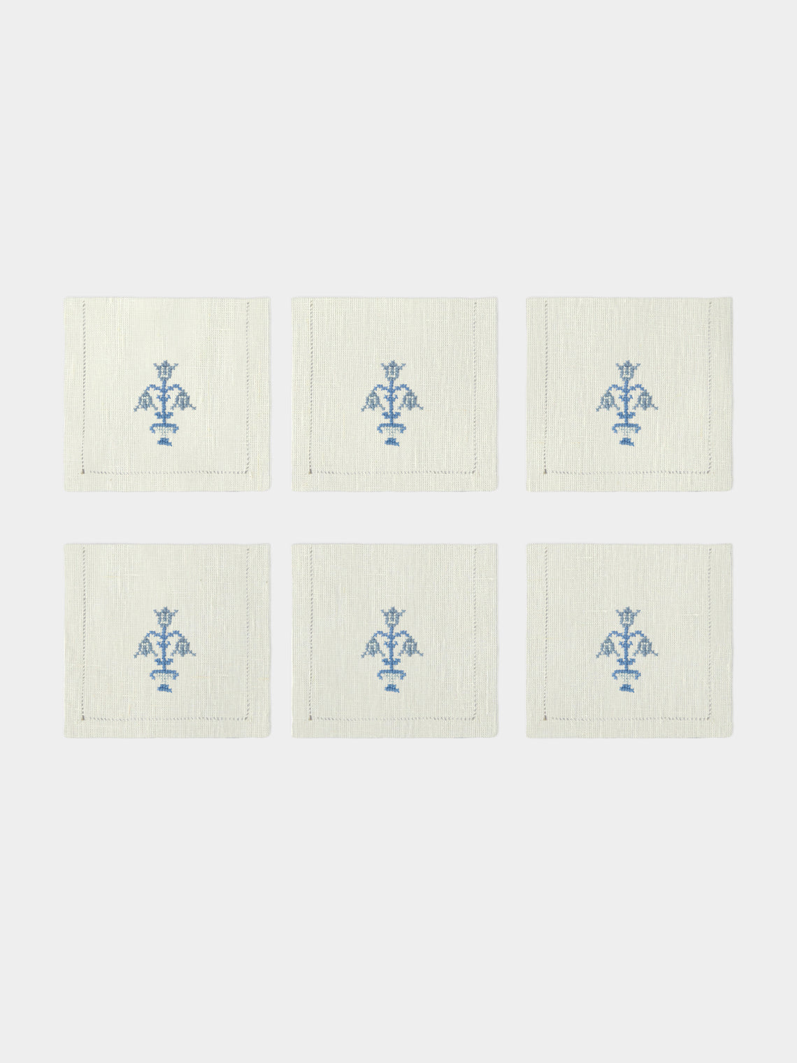 Anut Cairo - Bouquet Hand-Embroidered Linen Cocktail Napkins (Set of 6) -  - ABASK