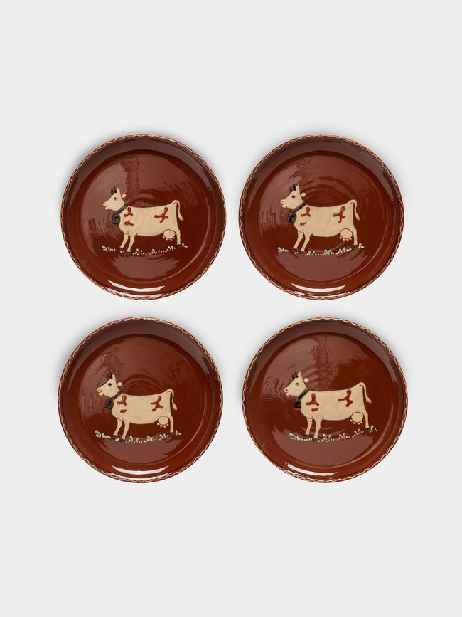 Poterie d’Évires - Cows Hand-Painted Ceramic Dinner Plates (Set of 4) -  - ABASK - 