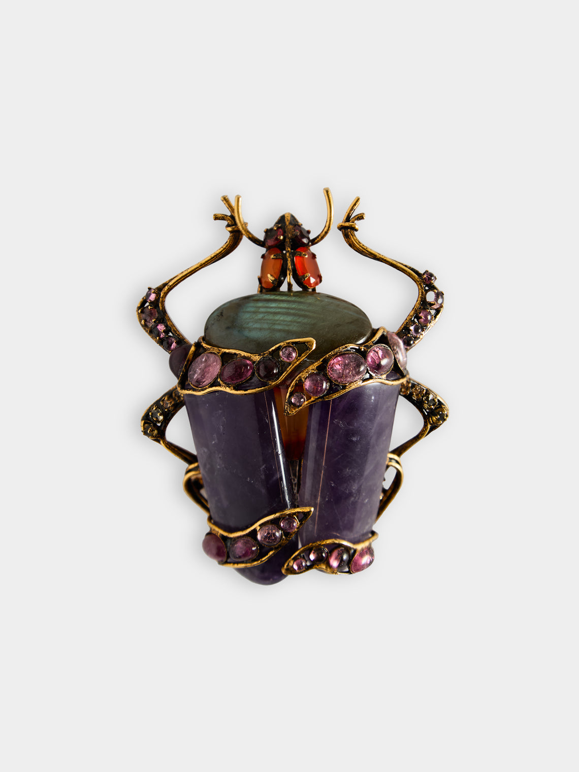 Mahnaz - Iradj Moini Gold-Plated Brass, Sugilite, Labradorite, Garnet and Amethyst Brooch -  - ABASK - 